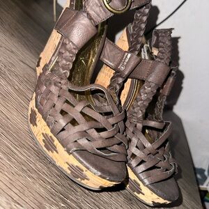 Not Rated Brown Woven Cork-Accent Wedge Sandals